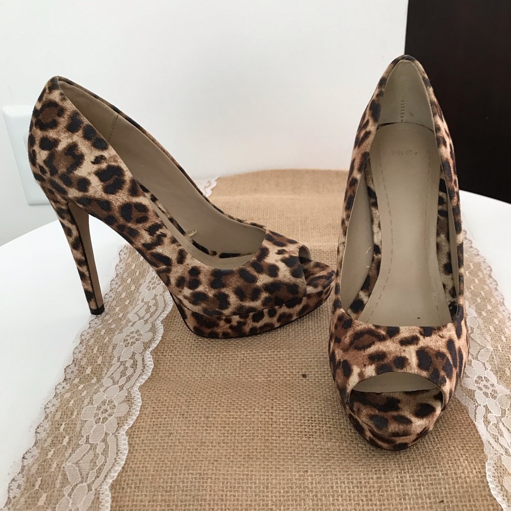 Mango Animal print open toe pump